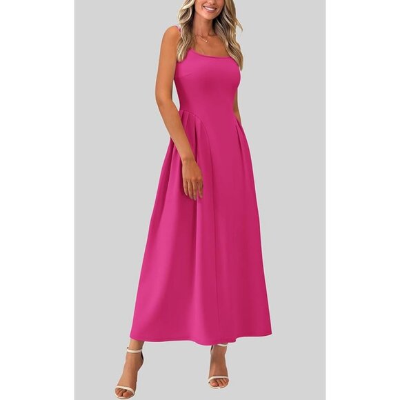 PRETTYGARDEN Sleeveless Elegant Scoop Neck Midi Dress Rose Pink XL - Picture 1 of 5
